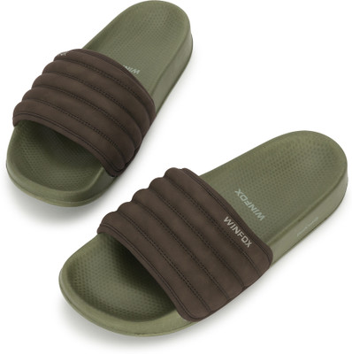 WINFOX Men Flip Flops(Brown, Olive , 10)