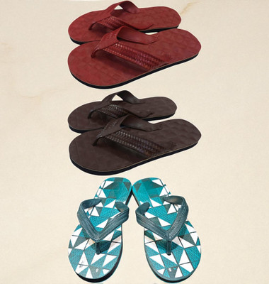 Mikro Men Slippers(Maroon, Brown, Blue , 7)