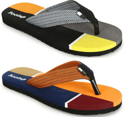 Footup Men Slippers(Grey, Orange , 10)