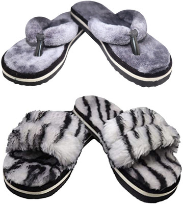 Bhains Ki Ankh Women Slippers(Black, Grey , 7)