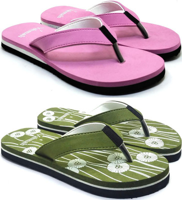 VAHMAH Women Slippers(Pink, Green , 7)