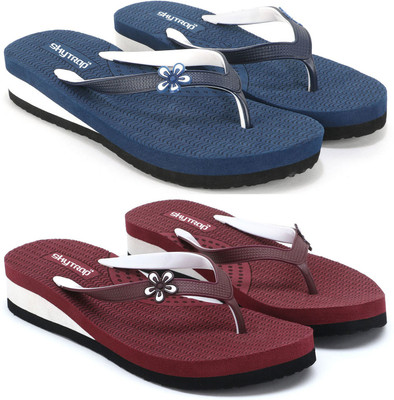 Skytrap Women Slippers(Blue, Maroon , 8)