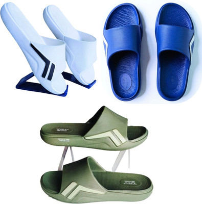 Plama Men Slides(White, Blue, Olive , 10)