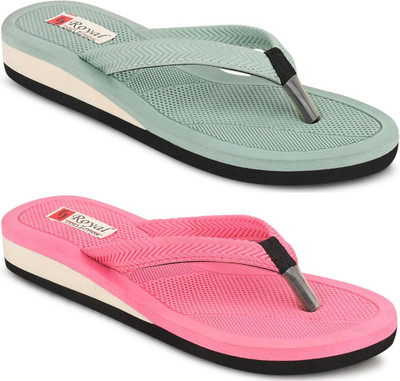 kishu Women Flip Flops(Green, Pink , 5)