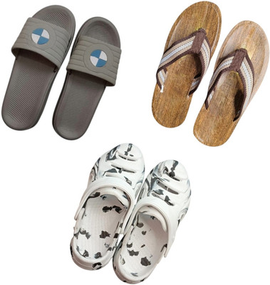 BLIBBERS Men Slippers(Grey, Brown, White , 9)