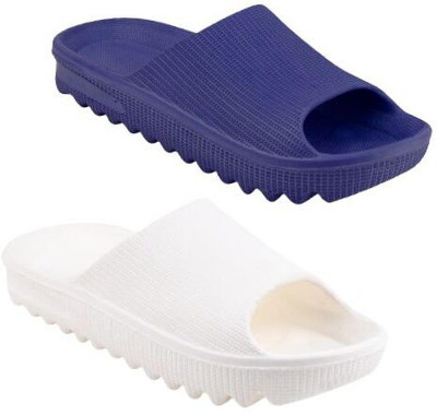 Camfoot Women Slides(Blue, White , 6)