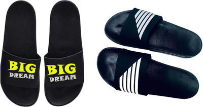 nvisan Men Slides(White, Yellow, Black , 9)