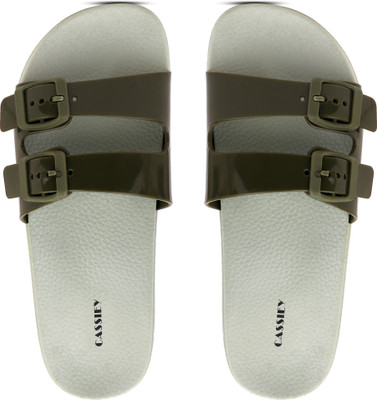 Cassiey Women Slippers(Khaki, Grey , 5)