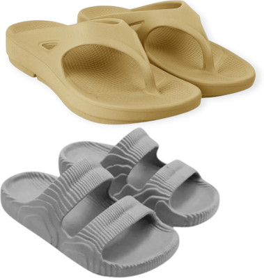 Feel alive Men Slippers(Beige, White , 10)