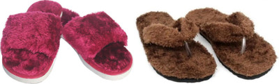 rexizone Women Flip Flops(Maroon, Brown , 5)