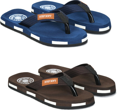 Stepsoft Men Slippers(Blue, Brown , 8)