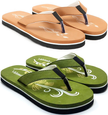 VAHMAH Women Slippers(Tan, Green , 7)