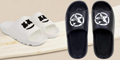 Shoepro Men Slides(Black, White , 9)