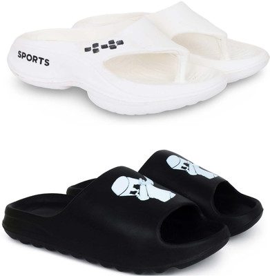 KAPYANSH Men Slippers(White, Black , 7)