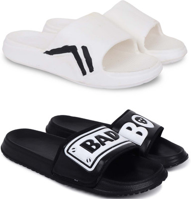 Kapani Fashion Men Slippers(White, Black , 8)