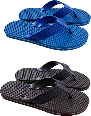 BreeZy Men Flip Flops(Blue, Brown , 9)