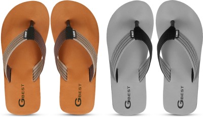 G Best Men Flip Flops(Green, Brown , 6)