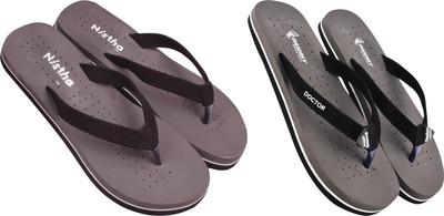 DASHNY Women Flip Flops(Brown, Grey , 9)