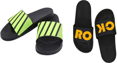 nvisan Men Slides(Green, Yellow , 10)