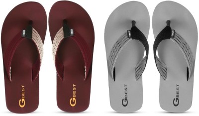 G Best Men Flip Flops(Maroon, Grey , 8)