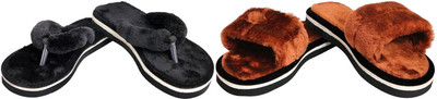 rexizone Women Slides(Black, Brown , 7)