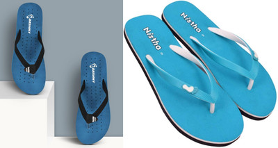 DASHNY Women Flip Flops(Blue, Blue , 5)