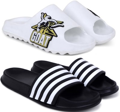 KAPYANSH Men Slides(White, Black , 7)