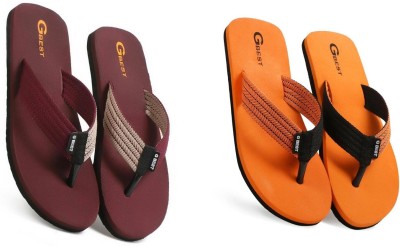 G Best Men Flip Flops(Orange, Maroon , 10)