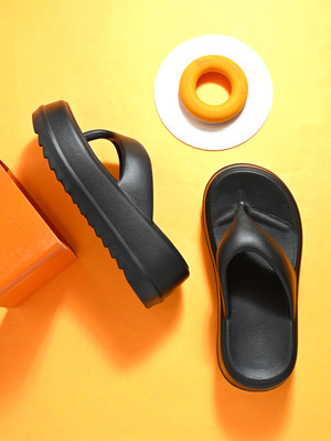 Roadster Women Flip Flops(Black , 8)