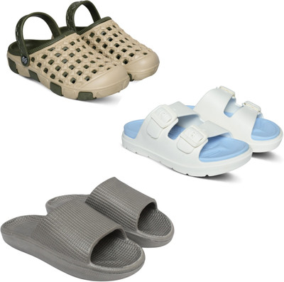 Acorn Men Slides(Beige, Blue, Grey , 9)