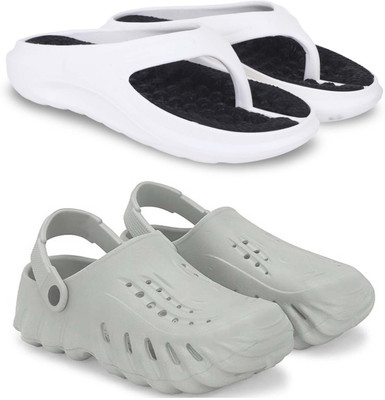 KAPYANSH Men Slippers(White, Grey , 8)