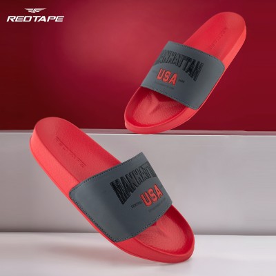 Red Tape Men Slides(Red, Grey 6)