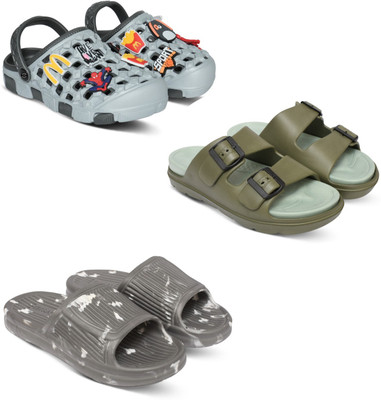 Acorn Men Slides(Grey, Olive, Grey , 10)
