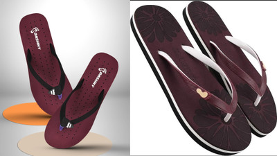 DASHNY Women Flip Flops(Maroon, Maroon , 6)