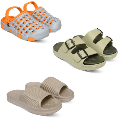 Acorn Men Slides(Orange, Beige, Beige , 8)