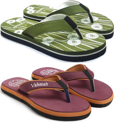 VAHMAH Women Slippers(Green, Maroon , 7)