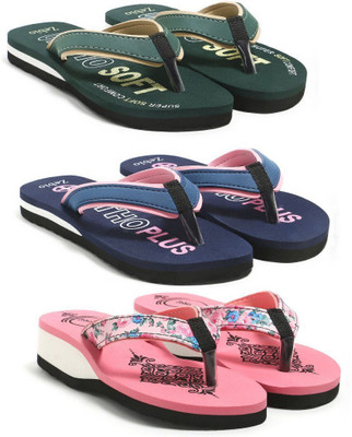 zebio Women Slippers(Green, Yellow, Navy, Pink, Pink , 6)