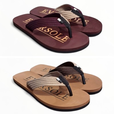 EVERSOLE Men Flip Flops(Maroon, Tan , 10)