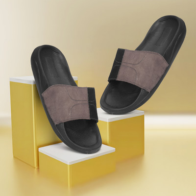 Shoe Mate Men Slides(Brown, Black , 8)