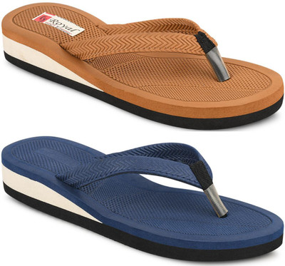 kishu Women Flip Flops(Brown, Blue , 8)