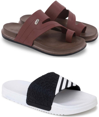 KAPYANSH Men Slides(Brown, White , 6)