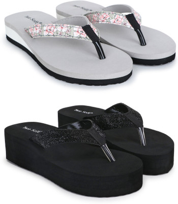 TWO SOFT Women Combo Pack Of 2 Women Slipper Stylish Casual Light & Soft Comfortable Daily Wear Slippers(Grey, Black , 7)
