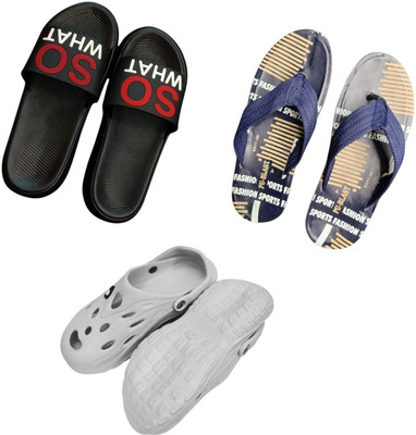 BLIBBERS Men Slippers(Black, Blue, Off White , 9)