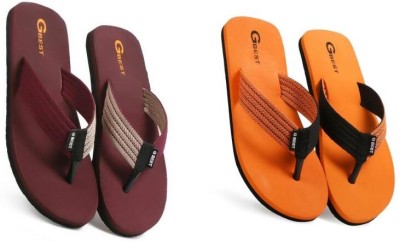 G Best Men Flip Flops(Maroon, Orange , 9)