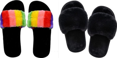 rexizone Women Flip Flops(Multicolor, Black , 4)