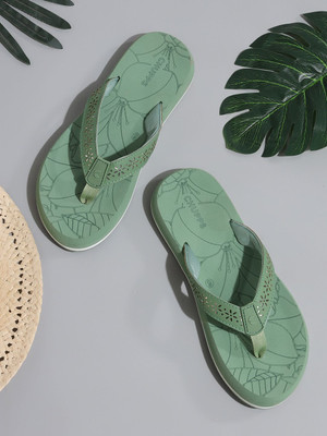 Chupps Women Flora Green Soft Footbed Lightweight Flip Flops Chappals For Slippers(Green , 7)