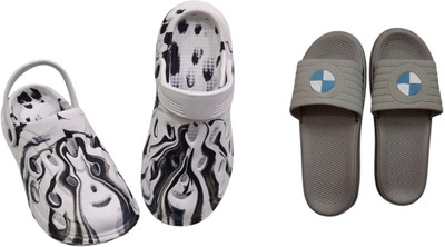 BLIBBERS Men Slides(Off White, Grey , 6)