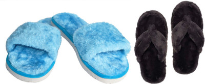 rexizone Women Flip Flops(Blue, Black , 7)