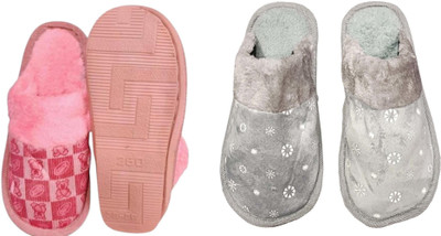 Belgium Beauty Women Flip Flops(Pink, Grey , 5)