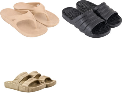 house of common Men Slippers(Beige, Black , 7)